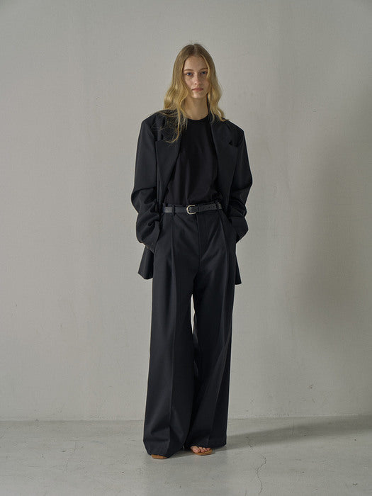 Facade Pattern Summer Wool Wide Pants black