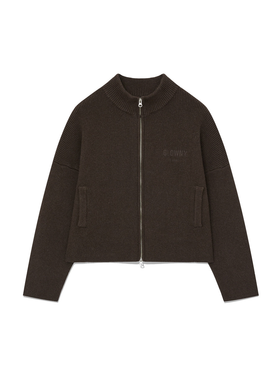 GLOWNY G Half Neck Knit Zip Up (Brown)