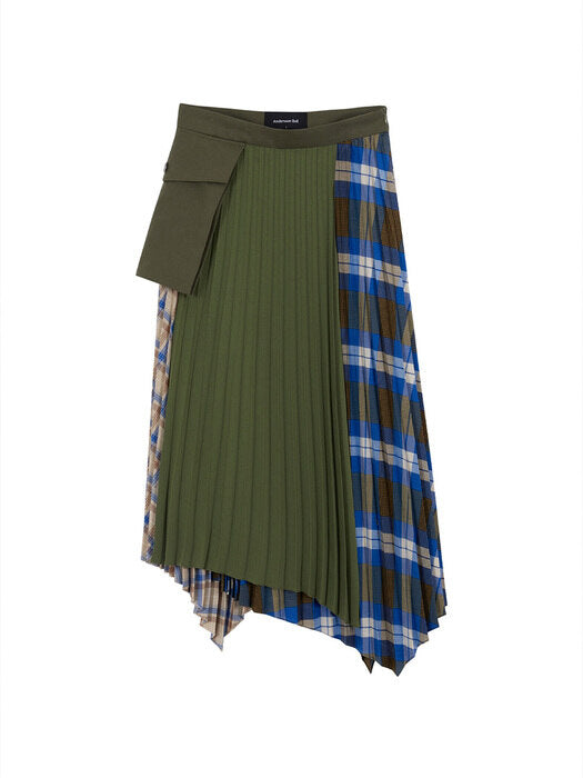 [andersson bell] CARGO POCKET CHECK PLEATS LAYERED SKIRT apa415w(KHAKI/CHECK)