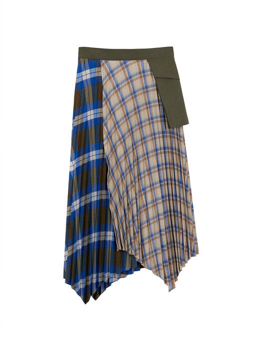 [andersson bell] CARGO POCKET CHECK PLEATS LAYERED SKIRT apa415w(KHAKI/CHECK)