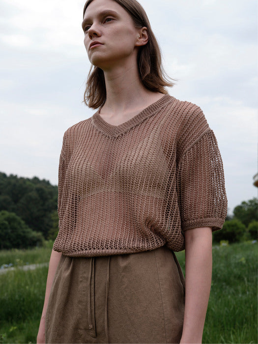 [moia] leaf knit (brown)