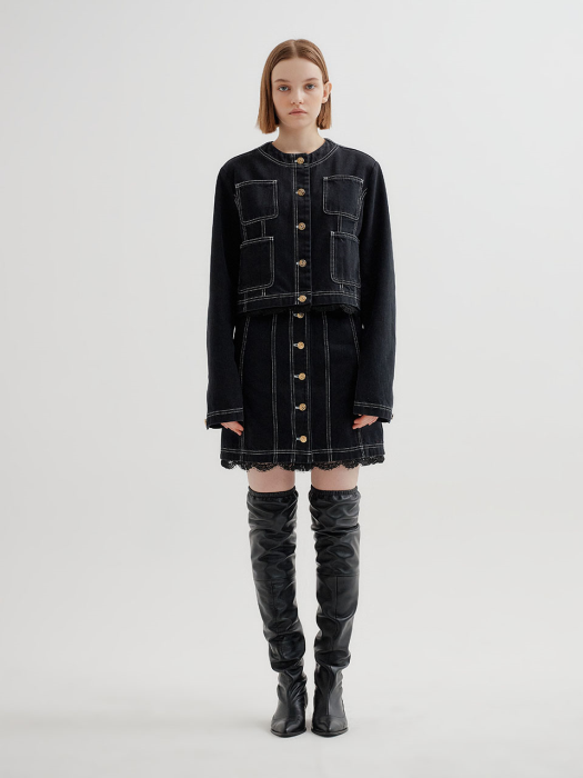 Eenk Tutu Laced Denim Mini Skirt - Black