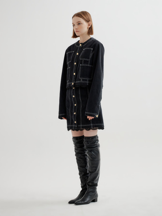 Eenk Tutu Laced Denim Mini Skirt - Black