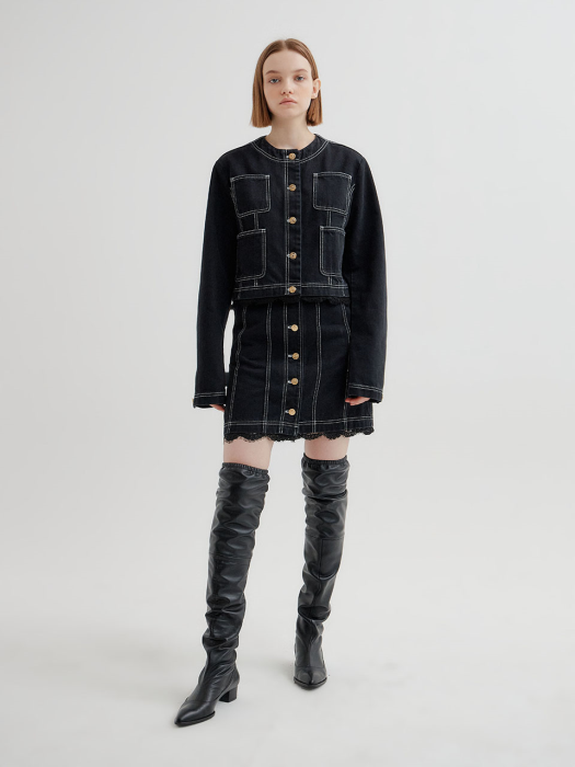Eenk Tutu Laced Denim Mini Skirt - Black