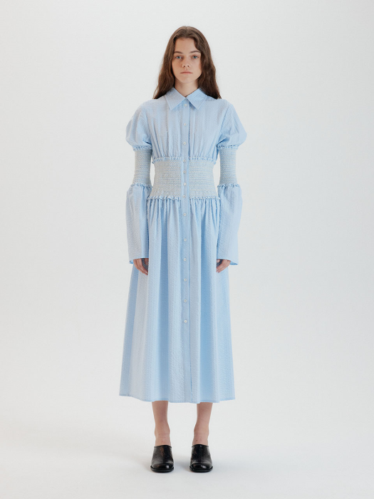 Eenk Tiara Smoking Shirt Dress - Sky Blue