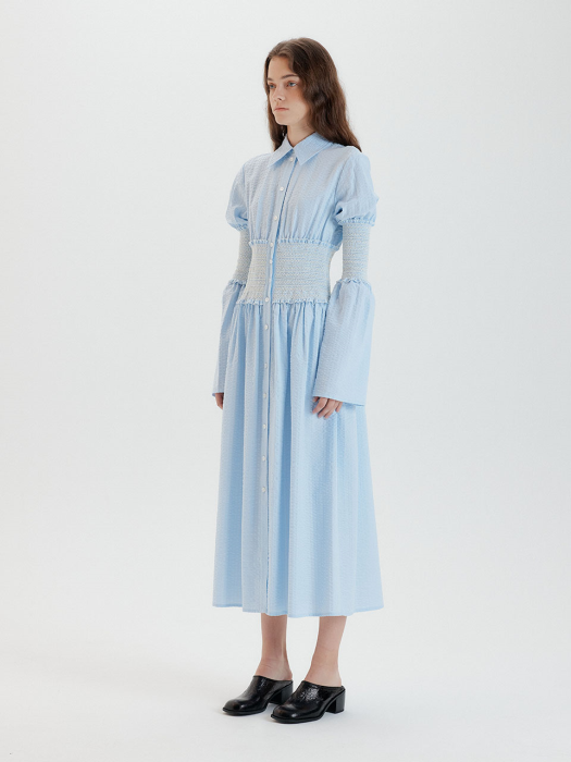 Eenk Tiara Smoking Shirt Dress - Sky Blue
