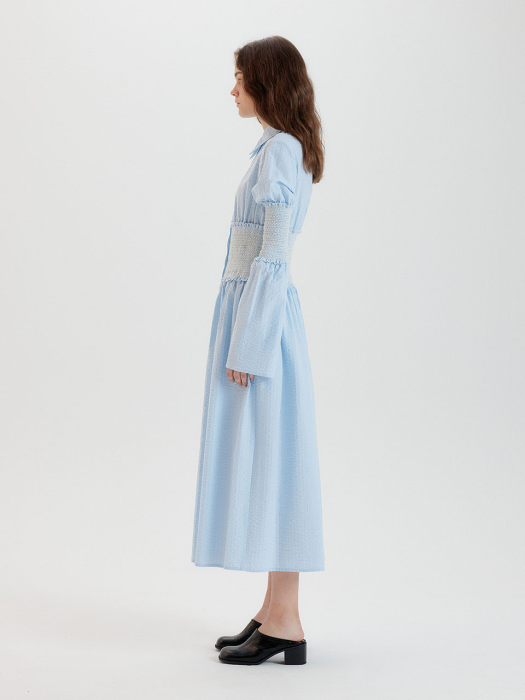 Eenk Tiara Smoking Shirt Dress - Sky Blue