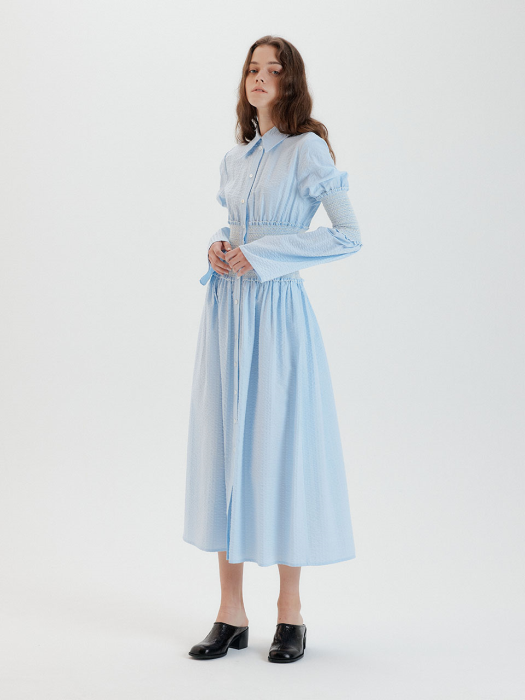 Eenk Tiara Smoking Shirt Dress - Sky Blue