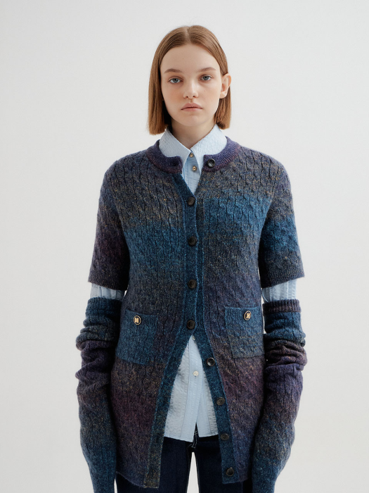 Eenk Twiggy Cable Knit Mini Dress with sleeve warmers - Purple Multi