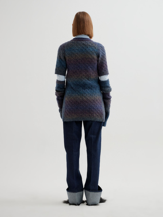 Eenk Twiggy Cable Knit Mini Dress with sleeve warmers - Purple Multi
