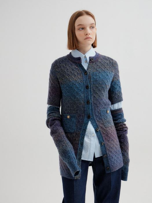 Eenk Twiggy Cable Knit Mini Dress with sleeve warmers - Purple Multi