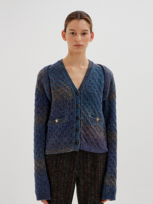 [EENK] Tag Bolero & Vest Set Cardigan - Purple Multi