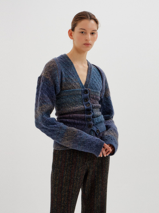 [EENK] Tag Bolero & Vest Set Cardigan - Purple Multi