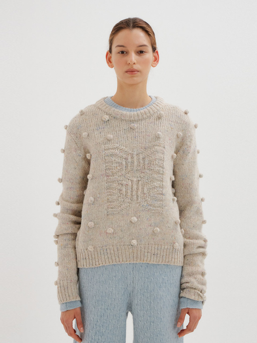 Eenk Tomtom Pompom Knit Pullover - Light Grey
