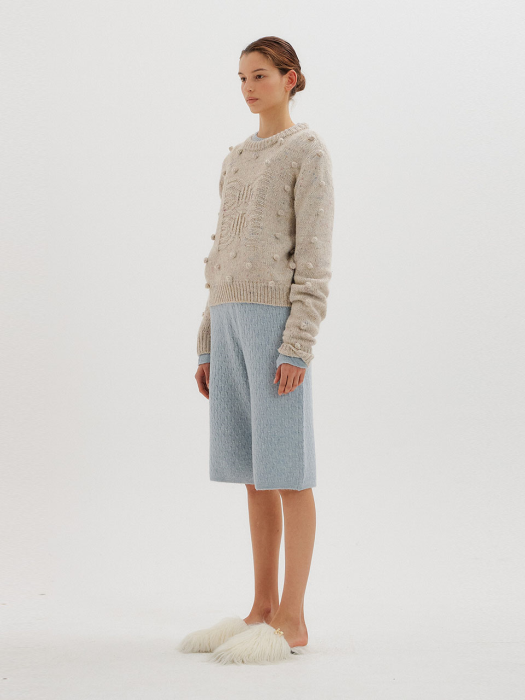 Eenk Tomtom Pompom Knit Pullover - Light Grey