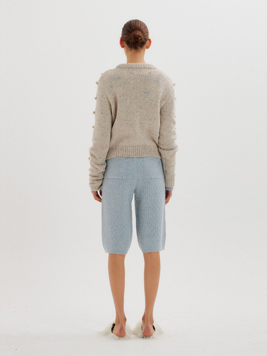 Eenk Tomtom Pompom Knit Pullover - Light Grey