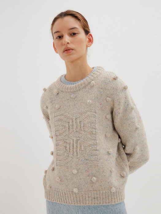 Eenk Tomtom Pompom Knit Pullover - Light Grey