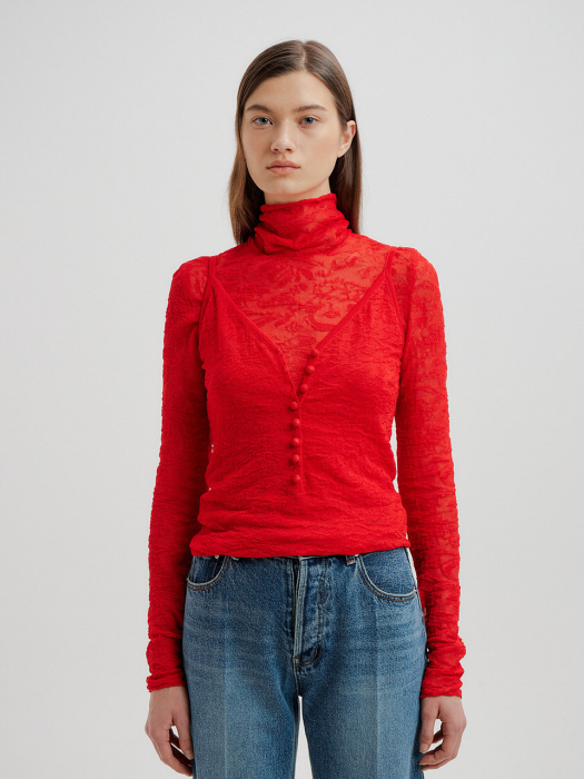 [EENK] Ting Lace Jacquard Camisole - Red