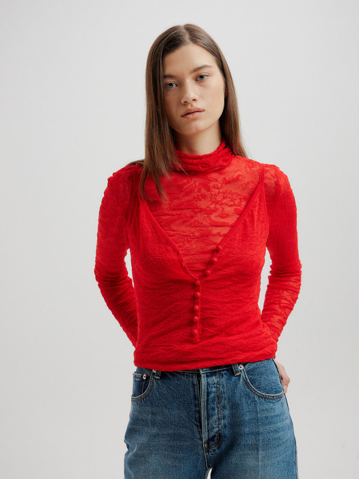 [EENK] Ting Lace Jacquard Camisole - Red