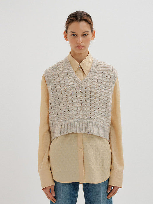 Eenk Tobi V-neck Short Vest - Beige Multi