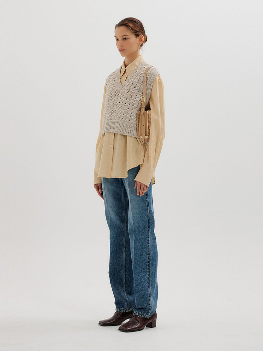 Eenk Tobi V-neck Short Vest - Beige Multi