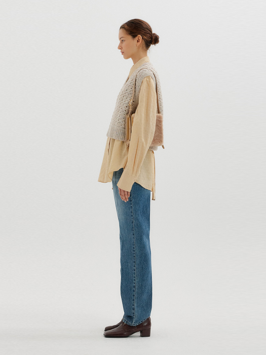 Eenk Tobi V-neck Short Vest - Beige Multi