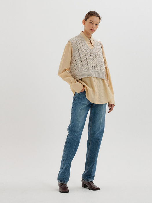 Eenk Tobi V-neck Short Vest - Beige Multi