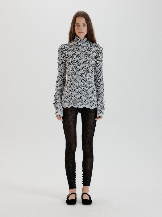 [EENK] Thing Lace Jacquard Leggings - Black