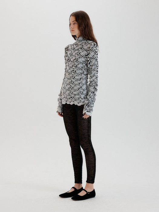 [EENK] Thing Lace Jacquard Leggings - Black