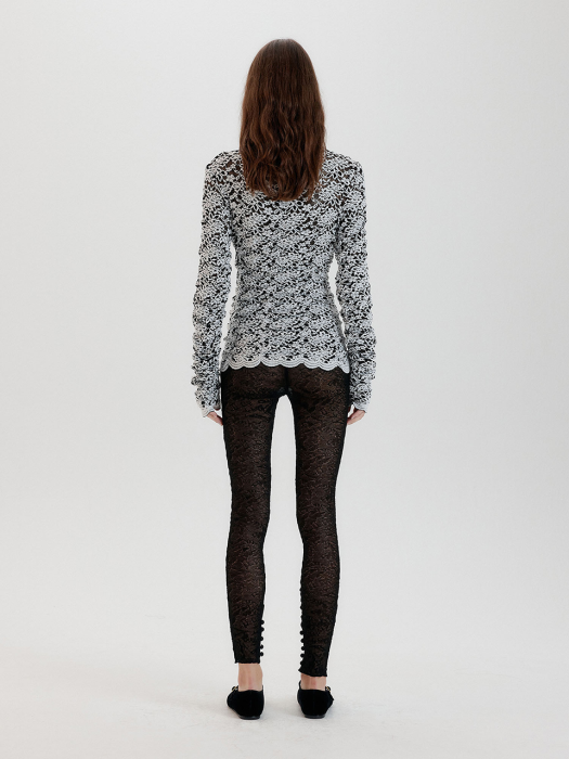 [EENK] Thing Lace Jacquard Leggings - Black