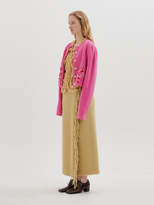 Eenk Titi Floral Pattern Puff Sleeve Knit Cardigan - Pink