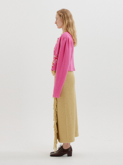 Eenk Titi Floral Pattern Puff Sleeve Knit Cardigan - Pink