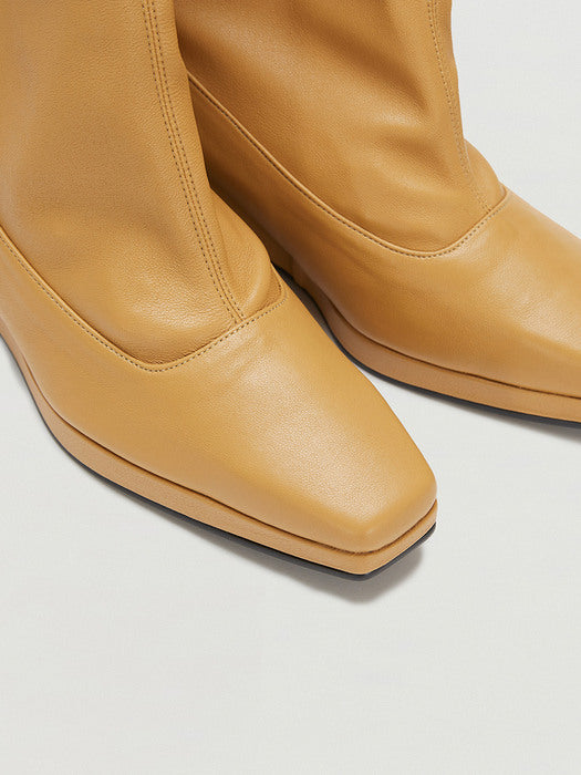 [EENK] Tia Leather-trimmed Thigh High Boots - Beige