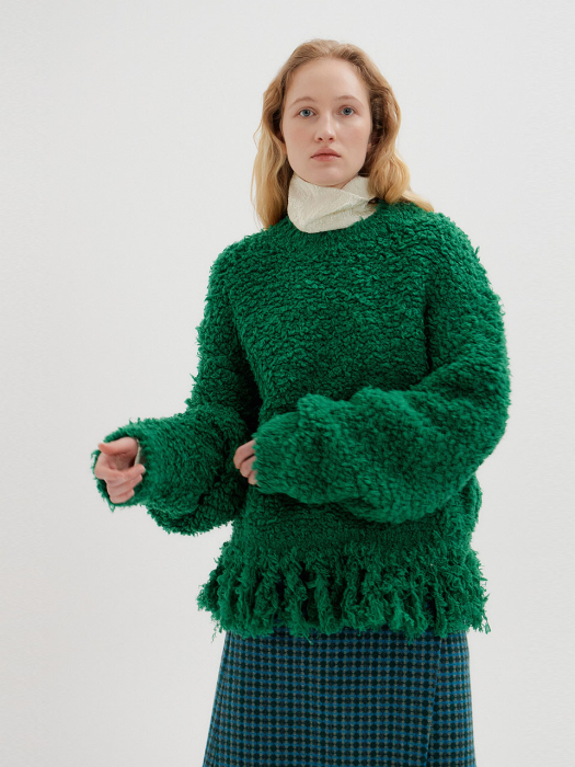 Eenk Tree Fringed Knit Pullover - Green