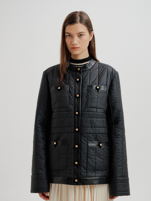 Eenk Tove Quilted Down Jacket with logo buttons - Black