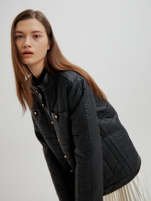 [EENK] Tove Quilted Down Jacket with logo buttons - Black