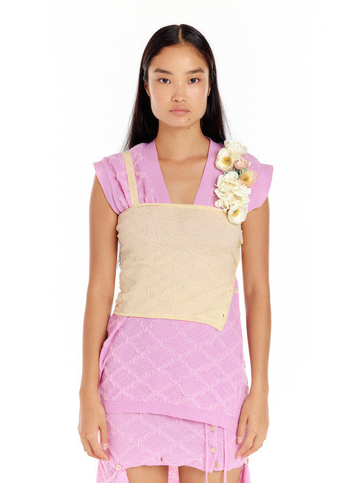 Eenk Logo Jacquard Sleeveless Knit Top - Light Yellow