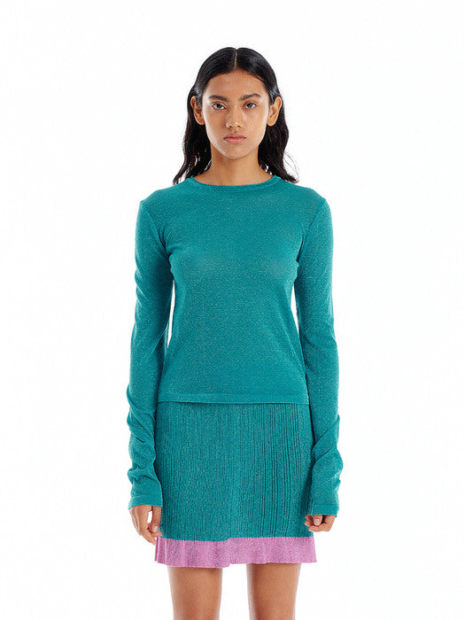 Eenk Shimmering Sheer Knit Top - Green