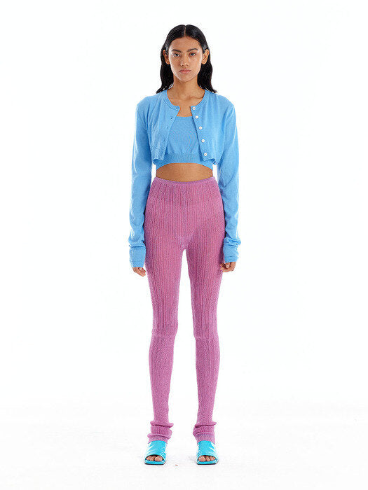 Eenk Shimmering Sheer Knit Leggings - Pink