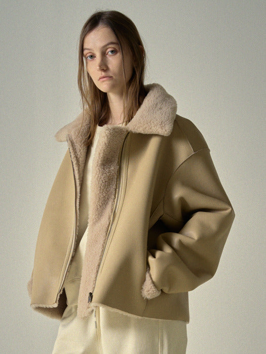 Lambswool Reversible Short Mustang_cream beige