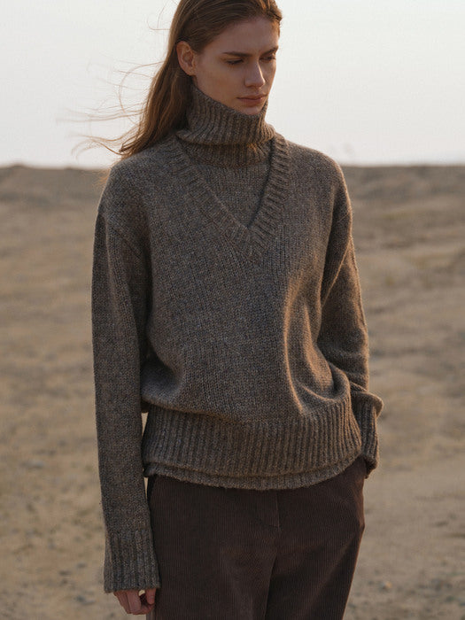 [moia] scot v-neck knit (taupe)