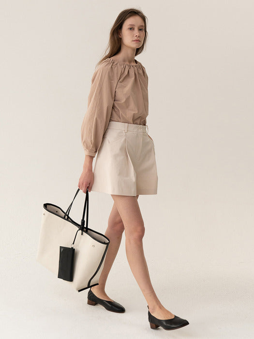 Kindersalmon Leather-Trimmed Canvas Tote Ecru