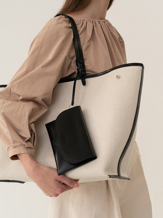 Kindersalmon Leather-Trimmed Canvas Tote Ecru