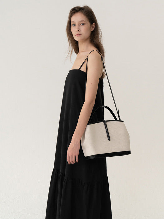 Kindersalmon Leather-Trimmed Canvas Crossbody Ecru