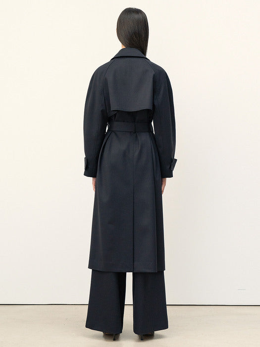 Kindersalmon Simple Trench Coat Navy