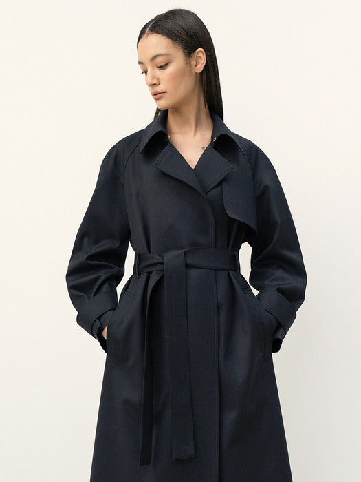 Kindersalmon Simple Trench Coat Navy