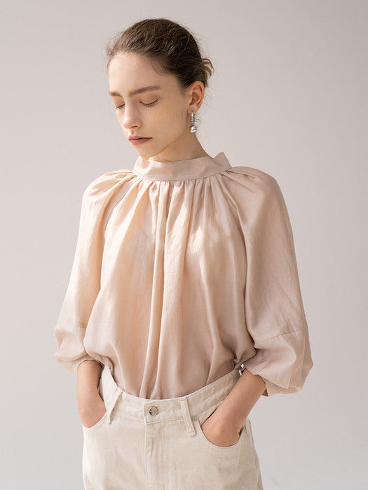 Kindersalmon Gathered Neck Blouse Toast