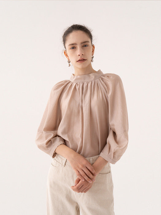 Kindersalmon Gathered Neck Blouse Toast