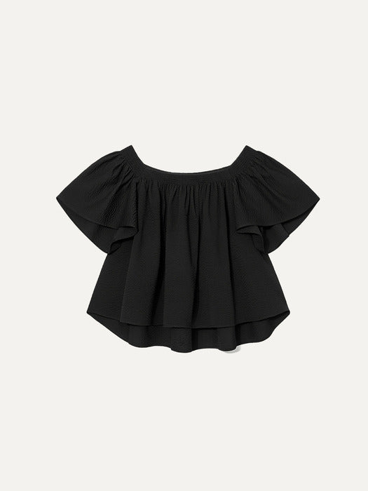 Kindersalmon Wavy Smocked Blouse Black