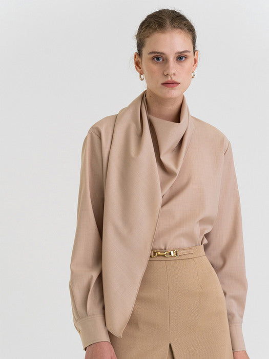 Kindersalmon Draped Scarf Blouse Cinnamon